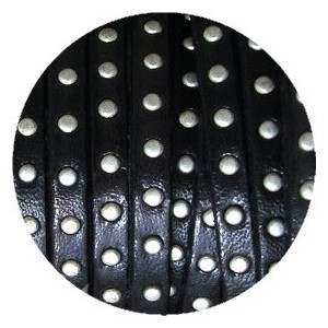 Cuir plat de 5mm noir avec des clous argent vendu au cm