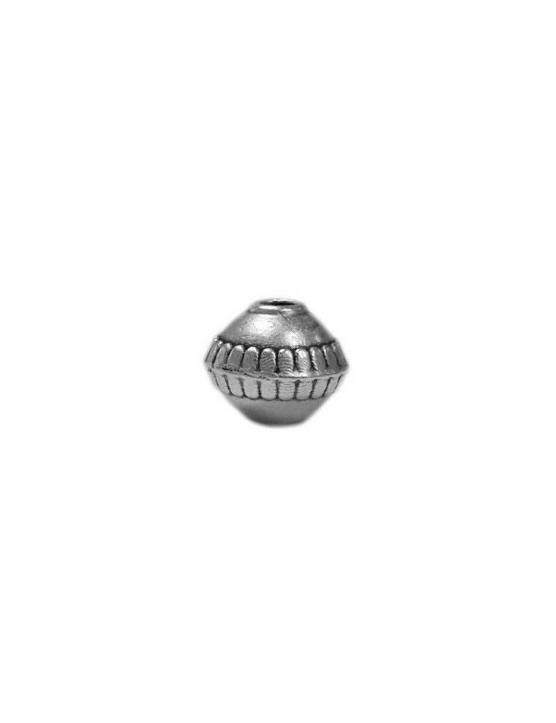 Perle bicone avec collerette en metal placage argent-12mm