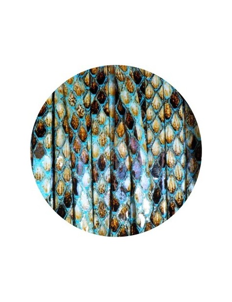 Lacet fantaisie plat remplié de 5mm serpent couleur bleue