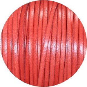 Cordon de cuir plat 5mm rouge corail vendu au mètre