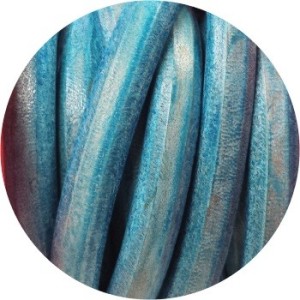 Cordon de gros cuir bleu marbre-vente au cm