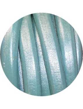 Cordon de gros cuir 10mm x 6mm de couleur bleu metallique-vente au cm