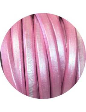Cordon de gros cuir 10mm x 6mm de couleur rose metal-vente au cm