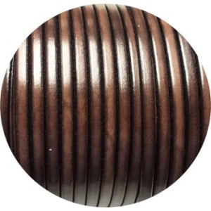 Cordon de cuir plat 5mm marron foncé marbré vendu au metre