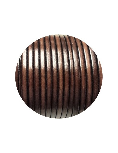 Cordon de cuir plat 5mm marron foncé marbré vendu au metre