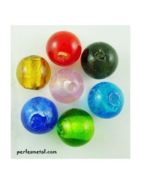 Poche de 10 perles en verre feuille argent-Mix-10mm
