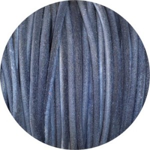 Cordon de cuir rond brut couleur bleu navy-3mm-Espagne