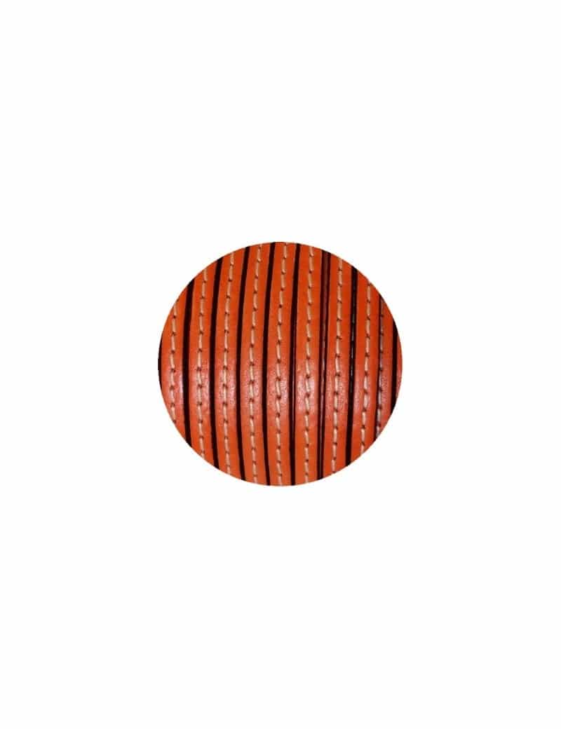 Cordon de cuir plat 5mm x 2mm orange couture blanche-vente au cm