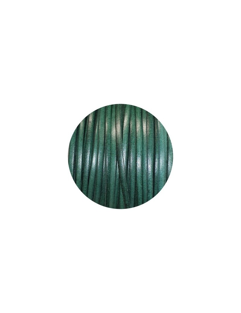 Cordon de cuir plat 3mm de couleur jade foncé-vente au cm