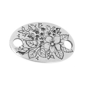 Intercalaire ovale gravure florale placage argent de 36mm