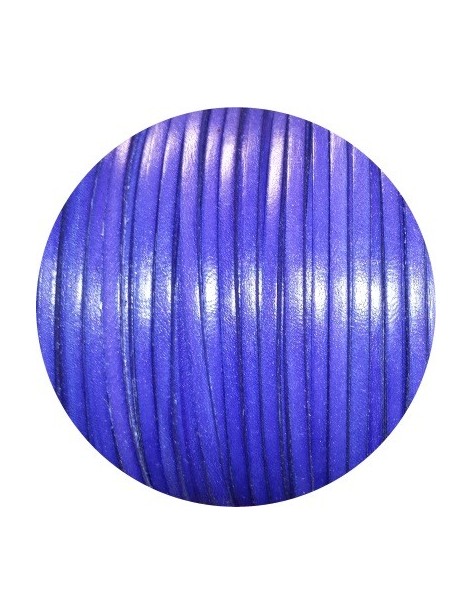 Cordon de cuir plat 3mm bleu cobalt-vente au cm