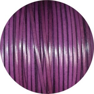 Cordon de cuir plat 3mm de couleur violet prune-vente au cm