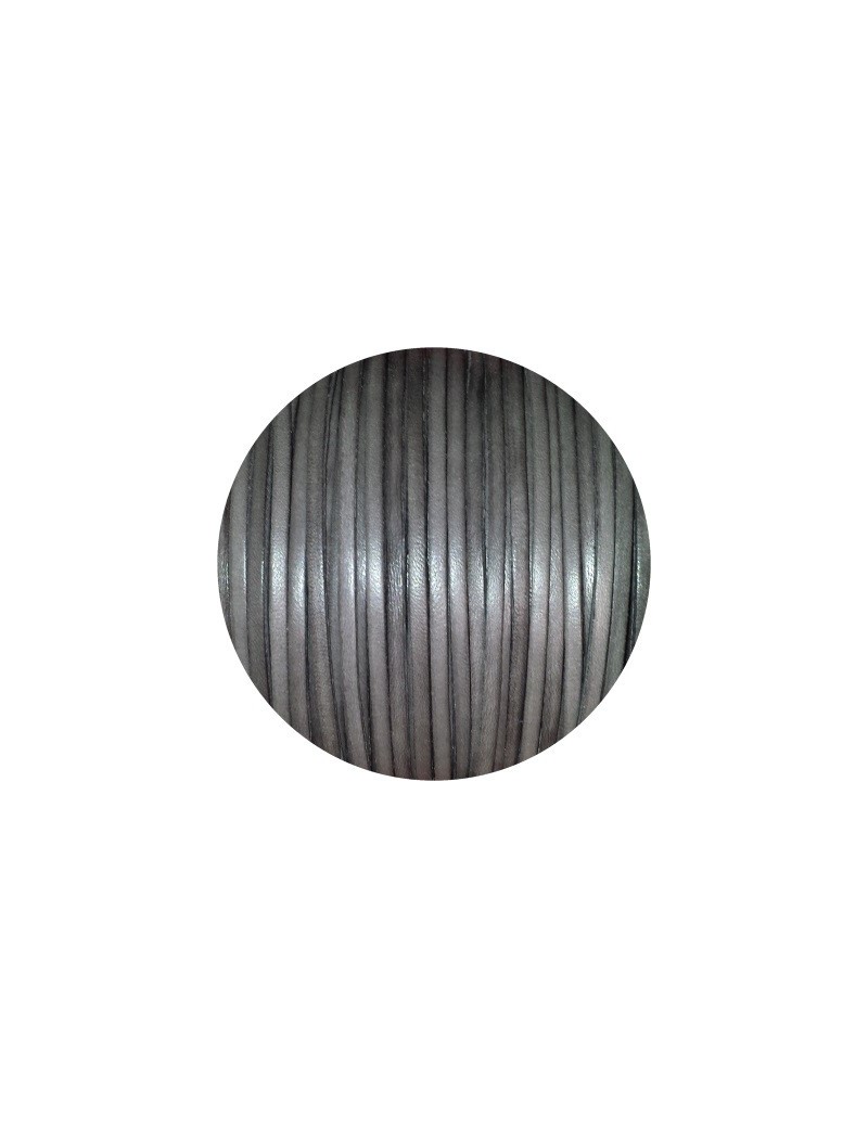 Cordon de cuir plat 3mm gris foncé-vente au cm