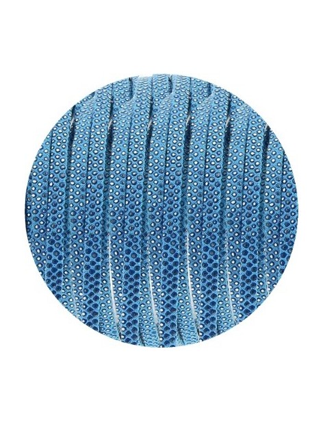 Cuir plat 5mm fantaisie aspect lézard bleu gris argent-vente au cm