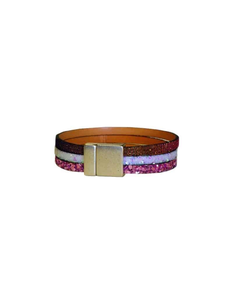 Bracelet simple tour en kit de 15mm de large, blanc rose paillettes