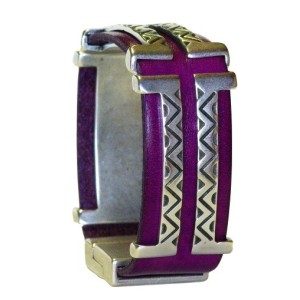 Bracelet en cuir plat de 20mm violet prune ethnique