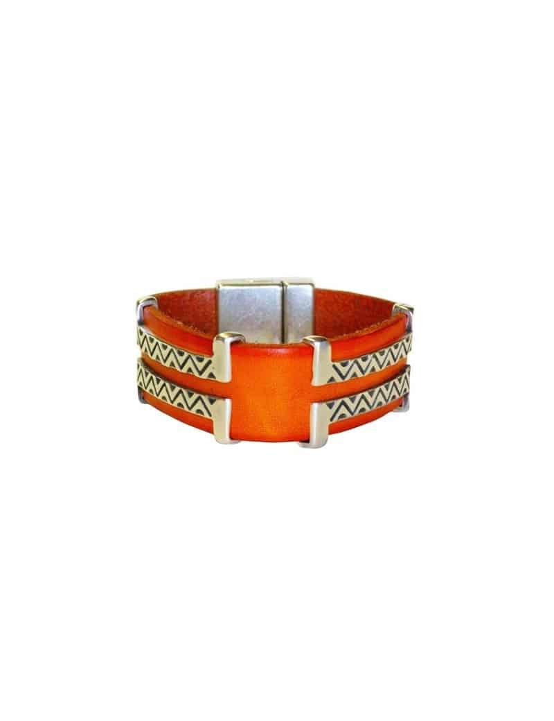 Kit bracelet en cuir plat de 20mm orange brulé ethnique