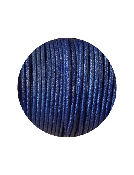 Cordon de cuir rond bleu métallisé de 2mm-Espagne