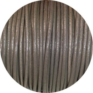 Cordon de cuir rond taupe foncé-2mm-Espagne