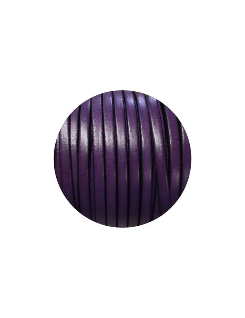 Cordon de cuir plat 5mm lisse violet vendu au mètre