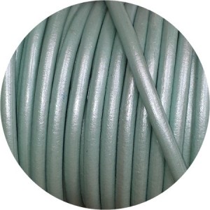 Lacet de cuir rond vert émeraude nacré Espagne-5mm