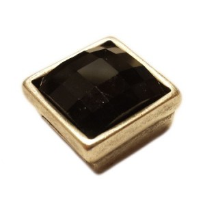 Passant carré avec strass cristal noir pour lacet plat de 10mm
