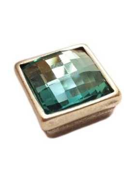 Passant carré avec strass cristal bleu ciel pour lacet plat de 10mm