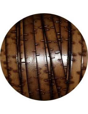 Cordon de cuir plat fantaisie 10mm marron foncé effet liège-vente au cm