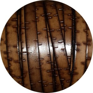Cordon de cuir plat fantaisie 10mm marron foncé effet liège-vente au cm