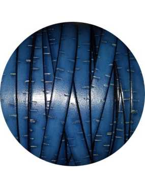 Cordon de cuir plat fantaisie 10mm bleu soutenu effet liège-vente au cm