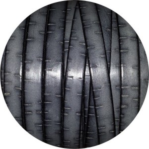 Cordon de cuir plat fantaisie 10mm gris soutenu effet liège-vente au cm