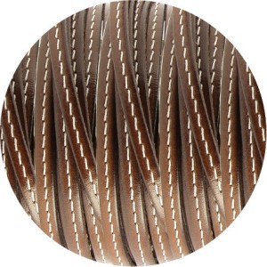Cuir plat 5mm marron brun couture blanche vendu au mètre