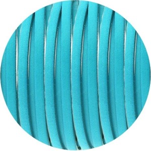 Cordon de cuir plat 5mm bleu azur sans bords noirs vendu au metre