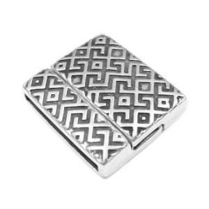 Fermoir aimanté relief labyrinthe placage argent avec trou de 20mm