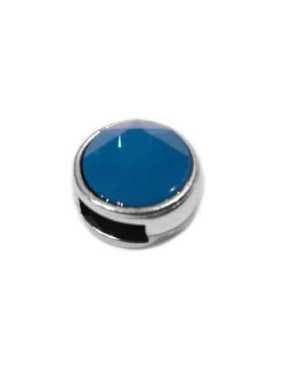 Passant rond strass Swarovski bleu opale pour lacet plat de 5mm