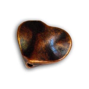 Perle coeur plate vrillee de 15mm couleur cuivre