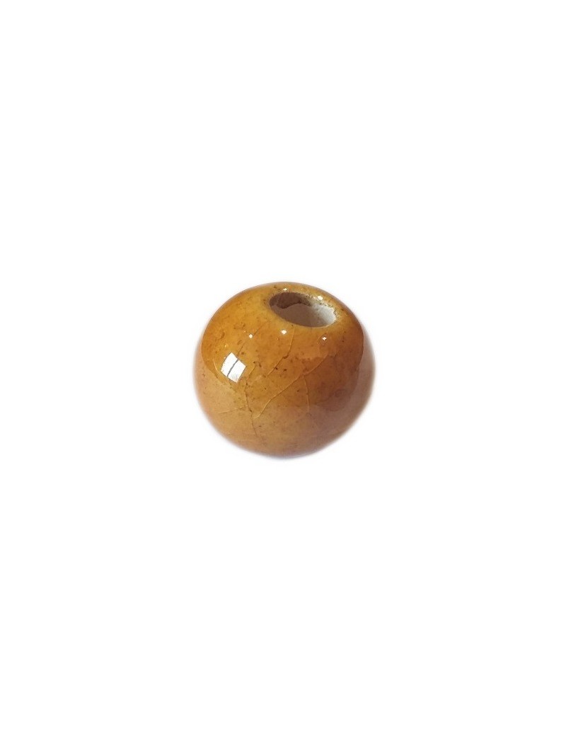 Perle ronde céramique ocre de 12mm