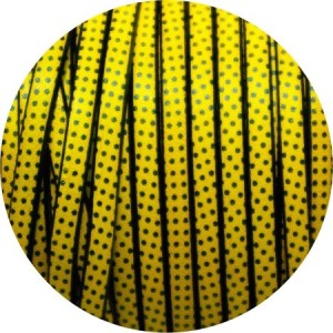 Cuir plat 5mm fantaisie imprimé jaune points noirs en vente au cm