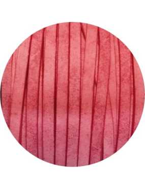 Cordon de cuir plat vintage marbré 5mm rouge saumoné-vente au cm