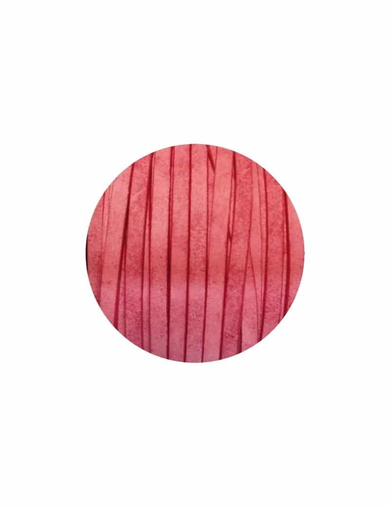 Cordon de cuir plat vintage marbré 5mm rouge saumoné vendu au mètre