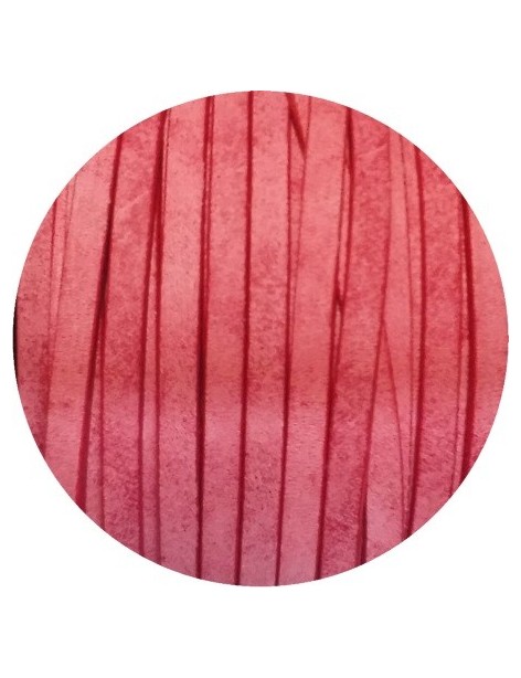 Cordon de cuir plat vintage marbré 5mm rouge saumoné vendu au mètre