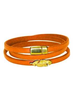 Bracelet triple tour en kit de 5mm de large orange nacré et or