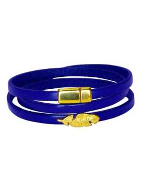 Bracelet triple tour en kit de 5mm de large bleu vif et or