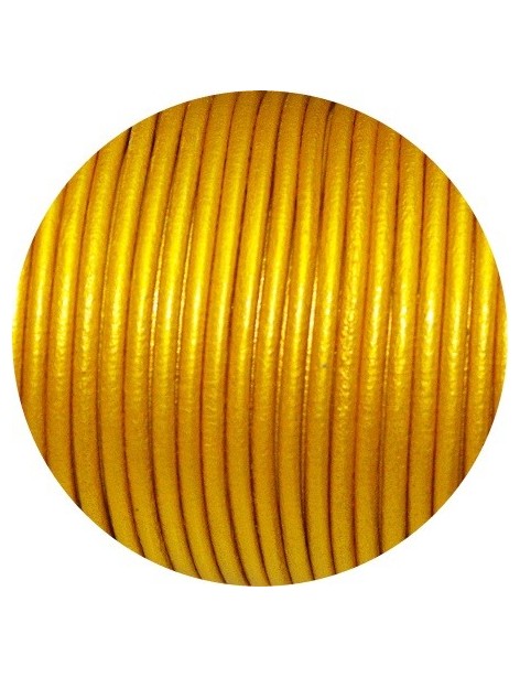 Cordon de cuir rond de 3mm couleur or satiné-Espagne