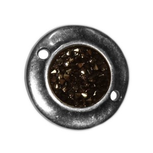 Intercalaire rond crystal rock noir de 26mm à 2 accroches placage argent