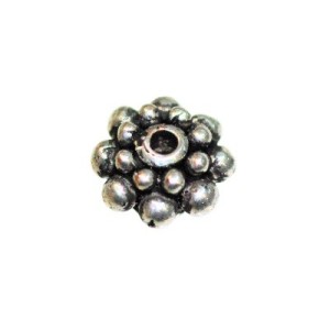 Lot de 20 perles rondes plates de 8mm à picots couleur argent tibetain