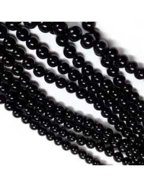 Fil de 94 perles rondes agate de 4mm noires