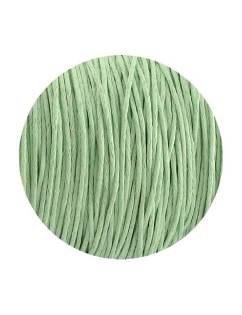 Cordon de coton cire rond vert pastel de 1mm