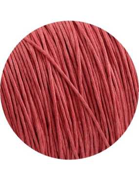Cordon de coton cire rond rouge corail de 1mm