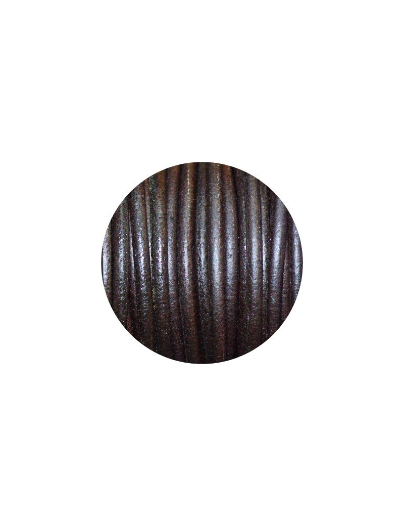 Cordon de cuir rond marron foncé mat-3mm-Espagne